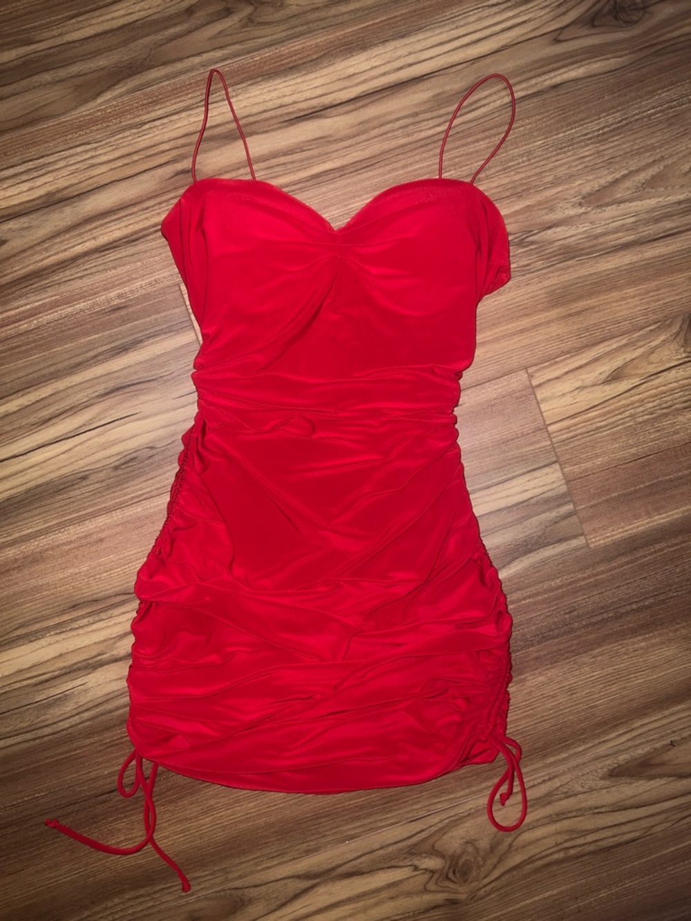 Windsor Red Ruched Spaghetti Strap Mini Dress
